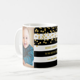 Caneca De Café Natal do pai da foto Dourado preta das listras o