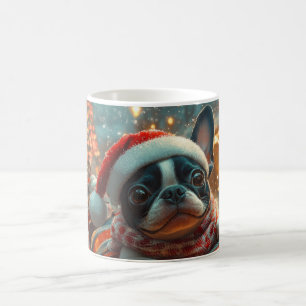 Caneca De Café Natal do Rolador de Cachorro de Boston Terrier