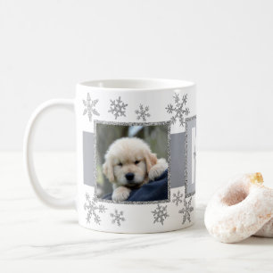 Caneca De Café Natal do Silver Snowflake 2 Foto Monograma