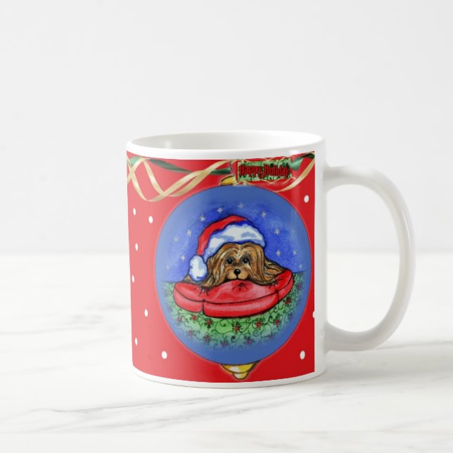 Caneca De Café Natal do Yorkshire Terrier (Direita)