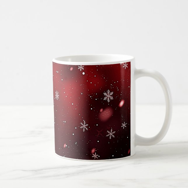 Caneca De Café Natal dos Flocos de Neve Vermelhos/Brancos (Direita)