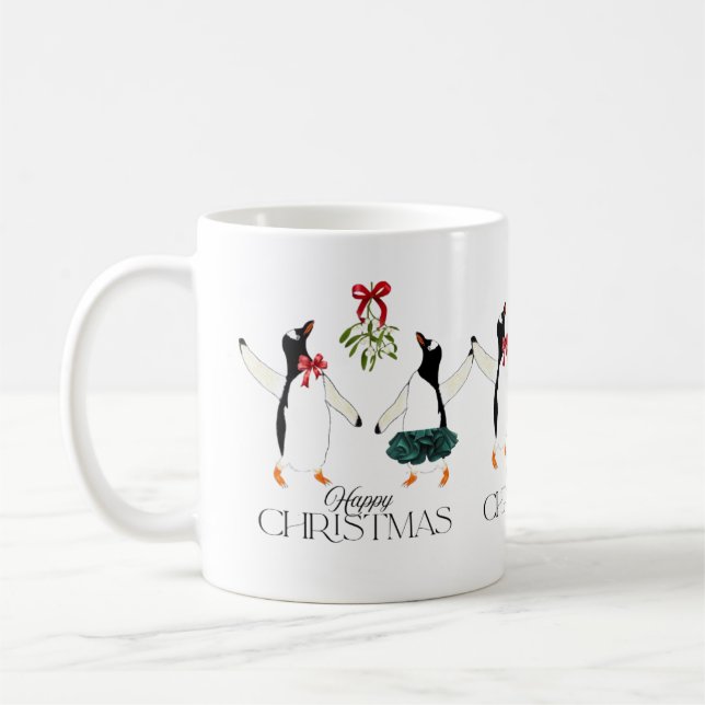 Caneca De Café Natal dos Pinguins Dançantes (Esquerda)