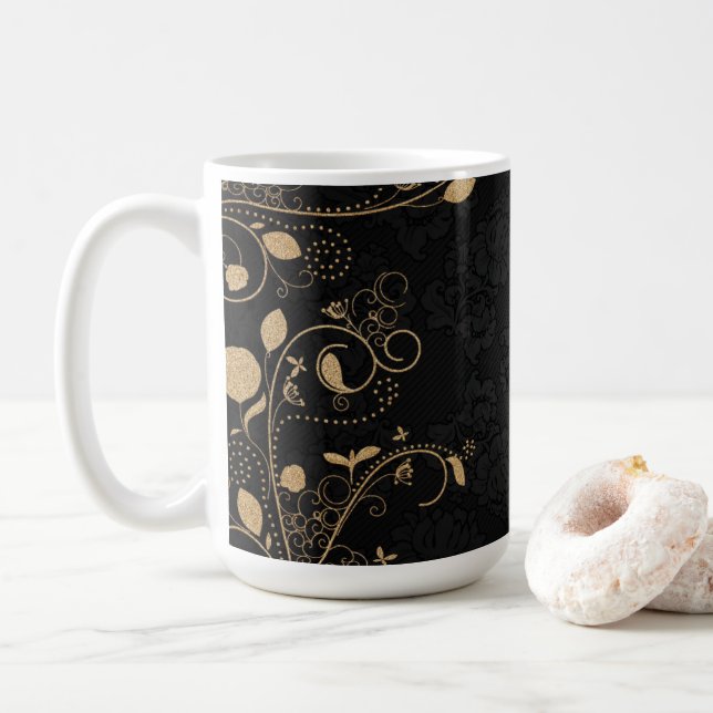 Caneca De Café Natal Dourado e negro personalizado (Com Donut)