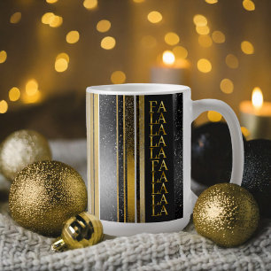 Caneca De Café Natal Dourado preto Fa La Pattern#27 ID1009