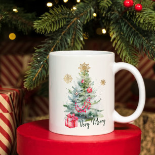 Caneca De Café Natal Elegante de Floco de Neve Botânico em Aquare