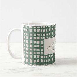 Caneca De Café Natal elegante xadrez marfim Sage