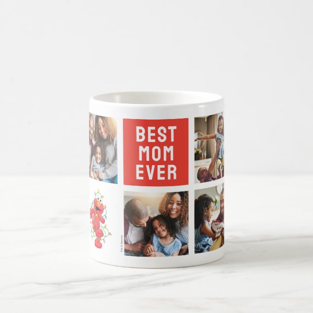 Caneca De Café Natal Elmo | Melhor Mãe - Colagem de Fotos (Centro)