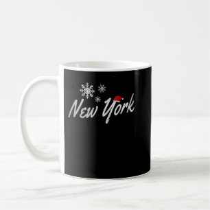 Caneca De Café Natal em Nova Iorque com flocos de neve e Santa Ha