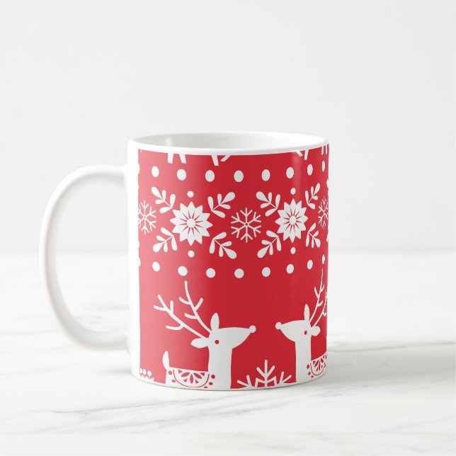 Caneca De Café Natal escandinavo: Flocos de neve e veados (Esquerda)