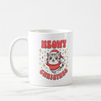 Caneca De Café Natal Felino Meow Cute Gato Festivo Gatinho
