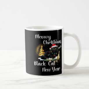 Caneca De Café Natal Feliz Gato Preto Chapéu Divertido do Papai N