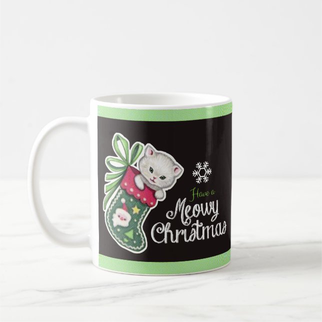 Caneca De Café Natal Feliz Meowy Rena Feliz (Esquerda)