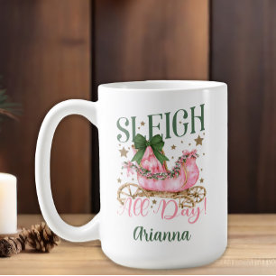 Caneca De Café Natal Festivo Feminino Trenó Rosa Todo o Dia 