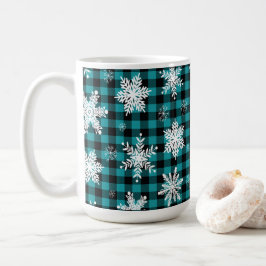 Caneca De Café Natal - Flocos de Neve de Teal de Xadrez de Buffal