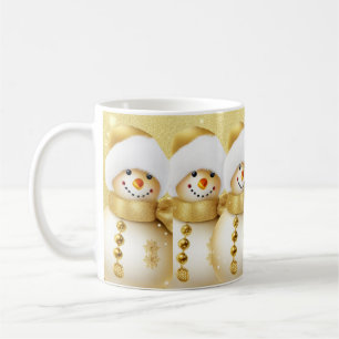 Caneca De Café Natal Flocos de Neve Homem de Neve Dourado Feriado