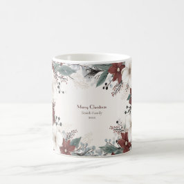 Caneca De Café Natal floral de Cor Vermelha e Branca Personalizad