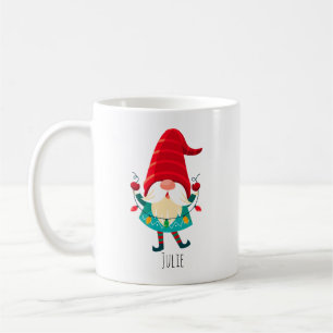 Caneca De Café Natal Gnomo segurando luzes de Natal
