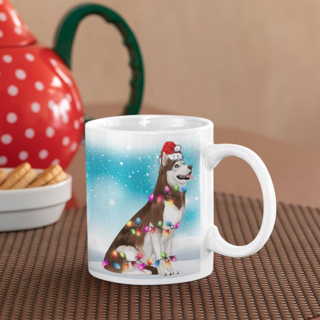 Caneca De Café Natal Hat Felry Natal Siberian husky Lover (Criador carregado)