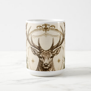 Caneca De Café Natal Heráldico Elegante, Brasão de Cervo e Azevin