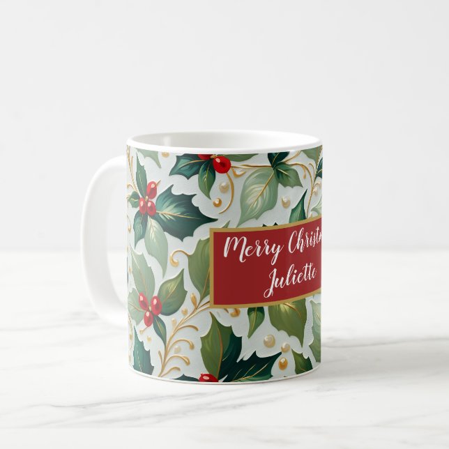 Caneca De Café Natal Holly (Frente Esquerda)