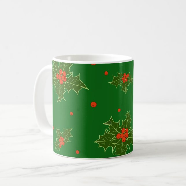 Caneca De Café Natal Holly (Frente Esquerda)