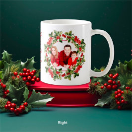Caneca De Café Natal Holly deixa e Berries foto personalizada