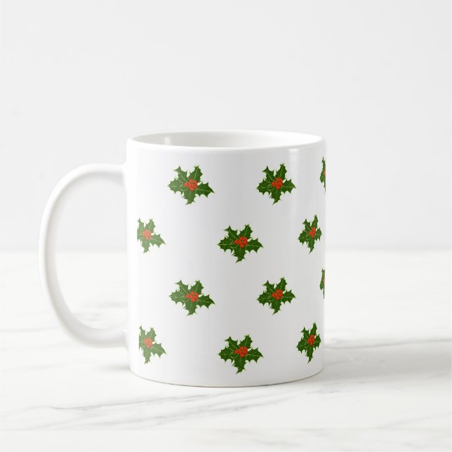 Caneca De Café Natal Holly Pattern (Esquerda)