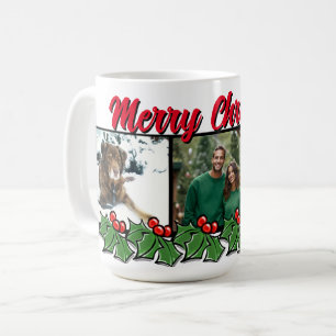 Caneca De Café Natal holly personalize 3 fotos