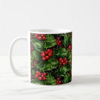 Caneca De Café Natal Holly Sai E Berries Vermelhos Padrão