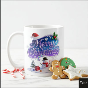 Caneca De Café Natal Iridescente 'Feliz Natal com Boneco de Neve