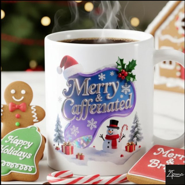 Caneca De Café Natal Iridescente 'Merry & Caffeinated' (Criador carregado)