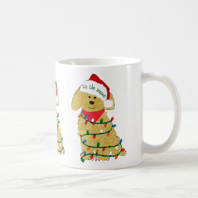 Caneca De Café Natal Lights Goldendoododle (Direita)