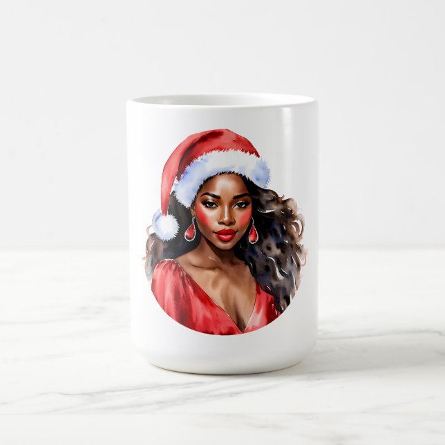 Caneca De Café Natal Linda Mulher Negra Santa Hat (Centro)