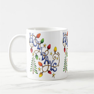 Caneca De Café Natal, Luzes e Estrelas Bonitas com Texto Feriado