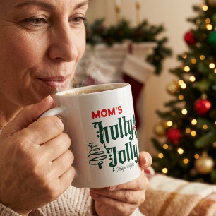 Caneca De Café Natal Mãe HOLLY JOLLY Vermelho/ Verde Magia