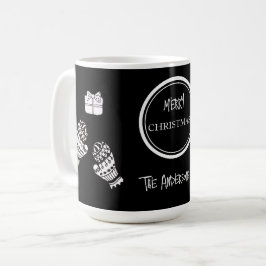 Caneca De Café Natal Moderno Preto e Branco Personalizado