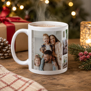 Caneca De Café Natal Moderno Taupe 5 Fotos Colagem Família