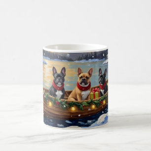 Caneca De Café Natal no barco com Bulldog Francês