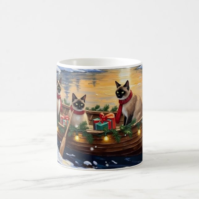 Caneca De Café Natal no Barco com Gatos Siameses (Centro)