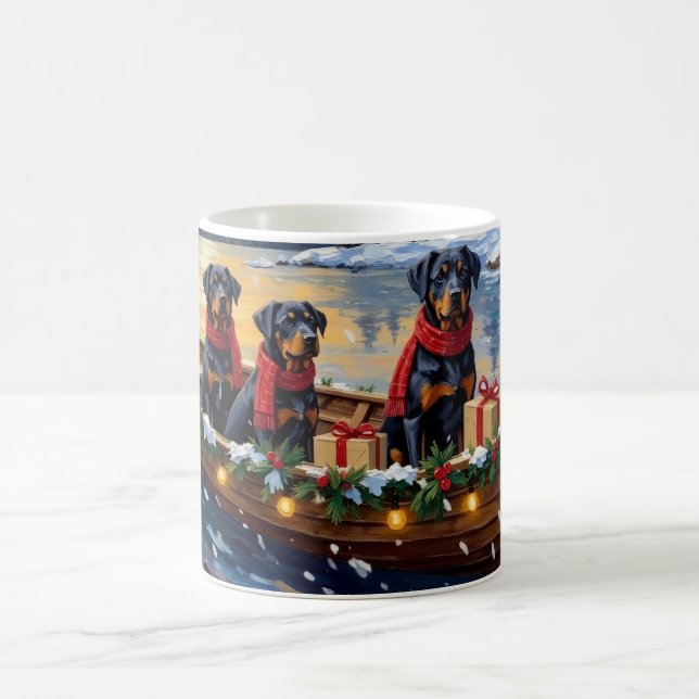 Caneca De Café Natal no Barco com Rottweiler (Centro)