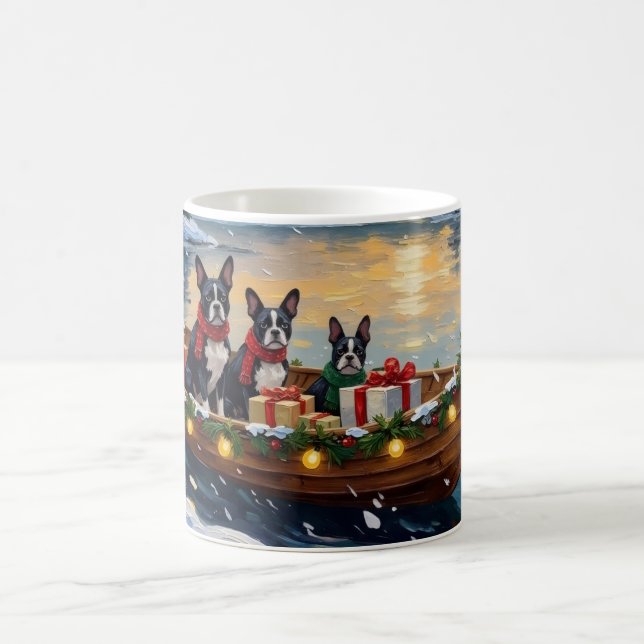 Caneca De Café Natal no Barco do Boston Terrier (Centro)