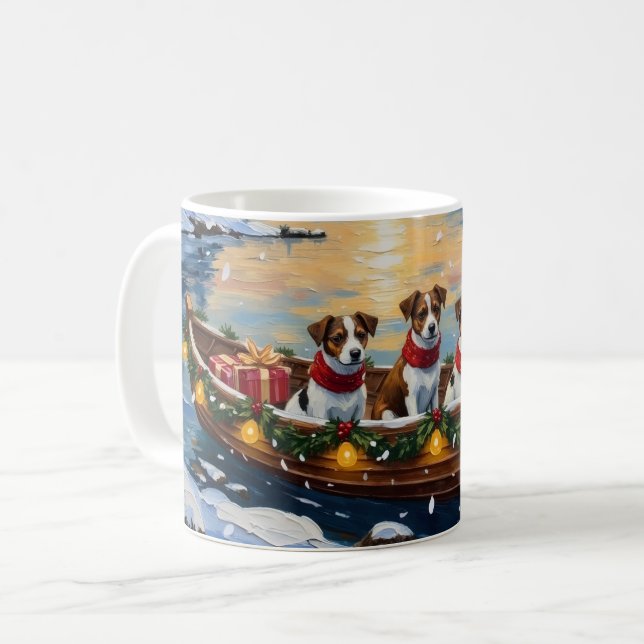 Caneca De Café Natal no barco do Jack Russell Terrier (Frente Esquerda)