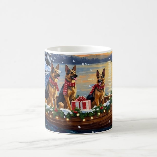 Caneca De Café Natal no barco do Pastor Alemão (Centro)
