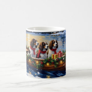 Caneca De Café Natal no barco do Springer Spaniel no Natal
