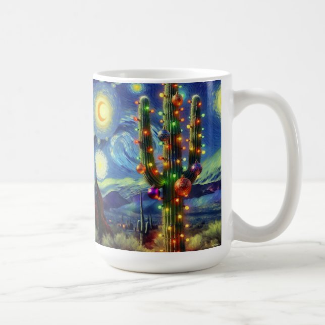 Caneca De Café Natal no Desert Saguaro Cactus Blue Green (Direita)
