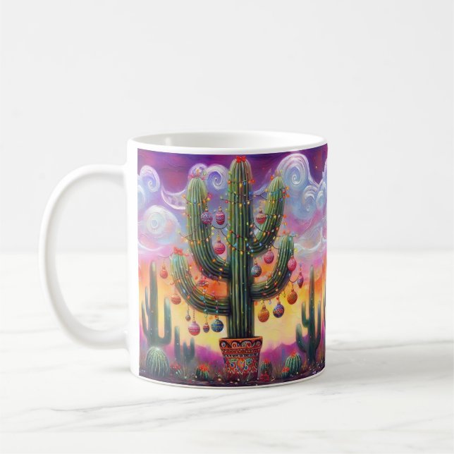Caneca De Café Natal no Deserto Sudoeste Saguaro Cactus (Esquerda)