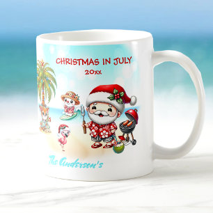 Caneca De Café Natal No Verão Tropical De Julho De Papais noeis B