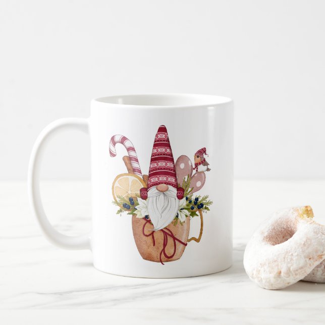 Caneca De Café Natal Nórdico Engraçado Gnomo (Com Donut)