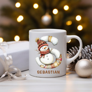 Caneca De Café Natal Personalizado Boneco de Neve Monograma S