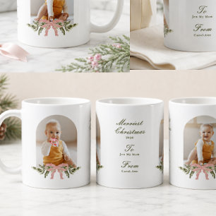 Caneca De Café Natal Personalizado com Arco Rosa e Folhagens
